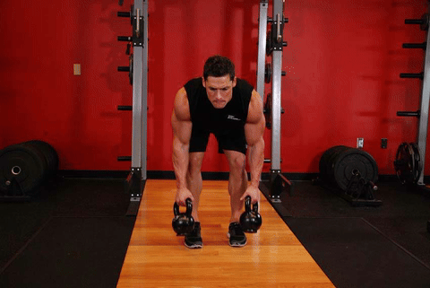 Rowing kettlebell deux bras